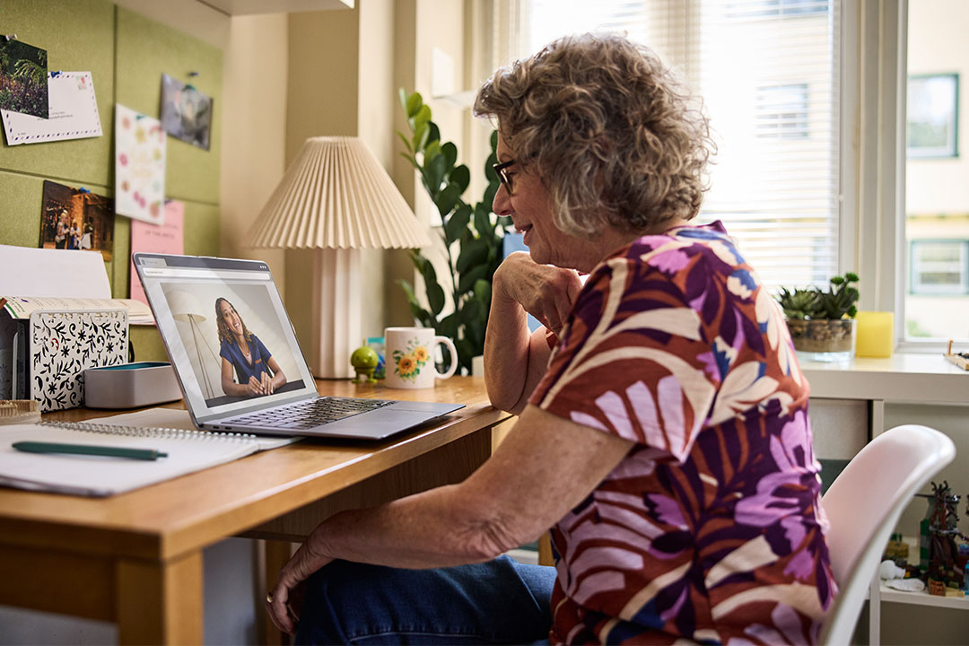Senior woman on telehealth video call 