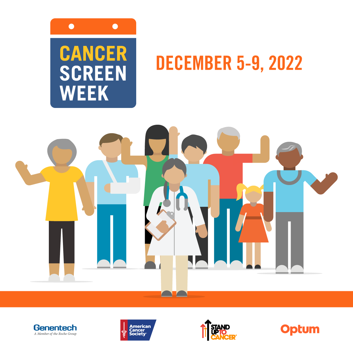 Illustrated graphic that says Cancer Screen Week December 5 - 9, 2022