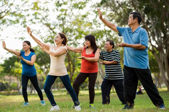 Older adults doing tai chi to build strength and improve balance